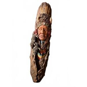 Native American Style Hand-Carved Wood Sculpture